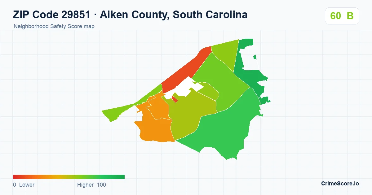 ZIP Code 29851 in Aiken County, South Carolina neighborhood Safety Score map