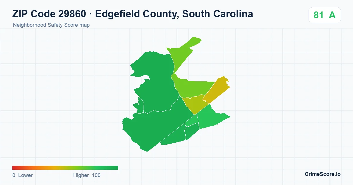 ZIP Code 29860 in Edgefield County, South Carolina neighborhood Safety Score map