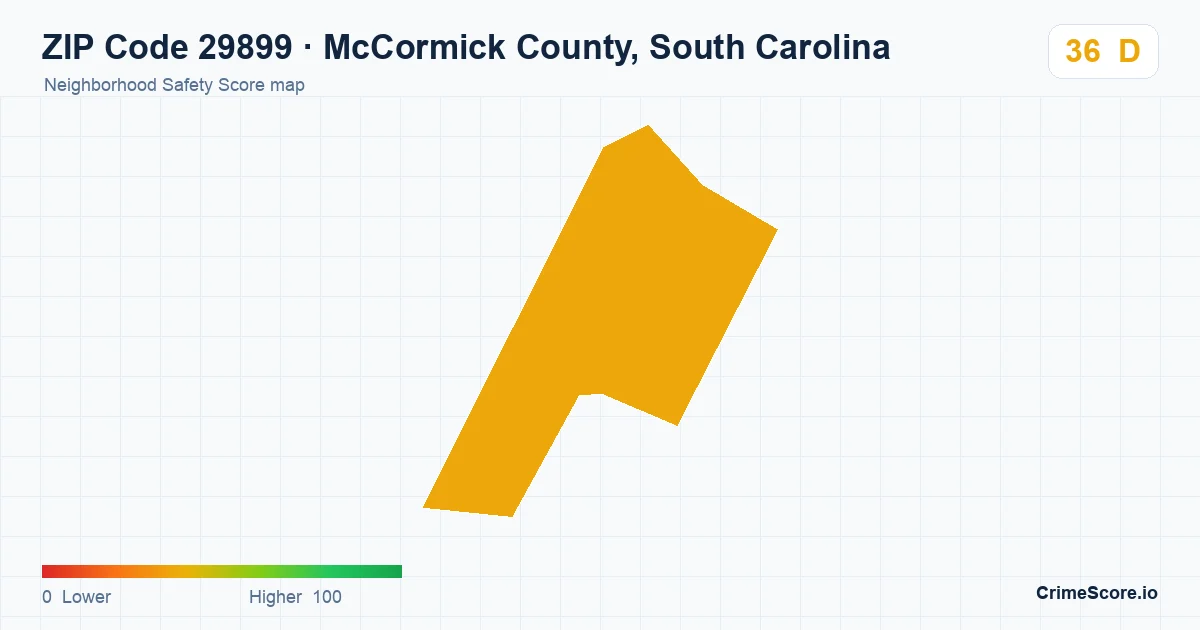 ZIP Code 29899 in McCormick County, South Carolina neighborhood Safety Score map
