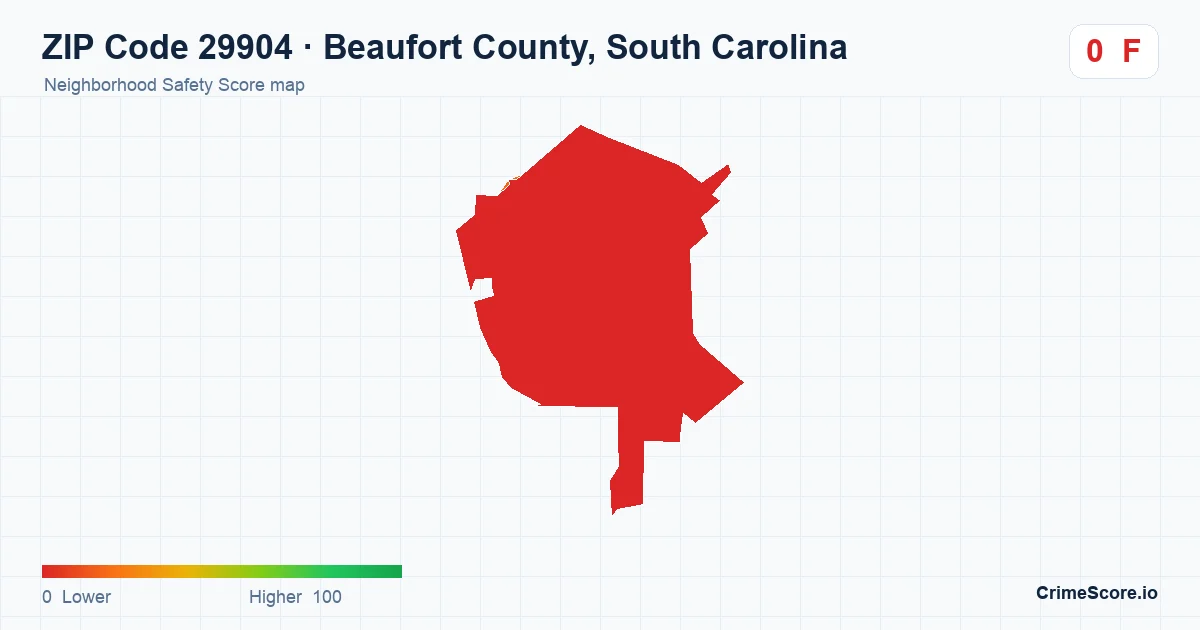ZIP Code 29904 in Beaufort County, South Carolina neighborhood Safety Score map