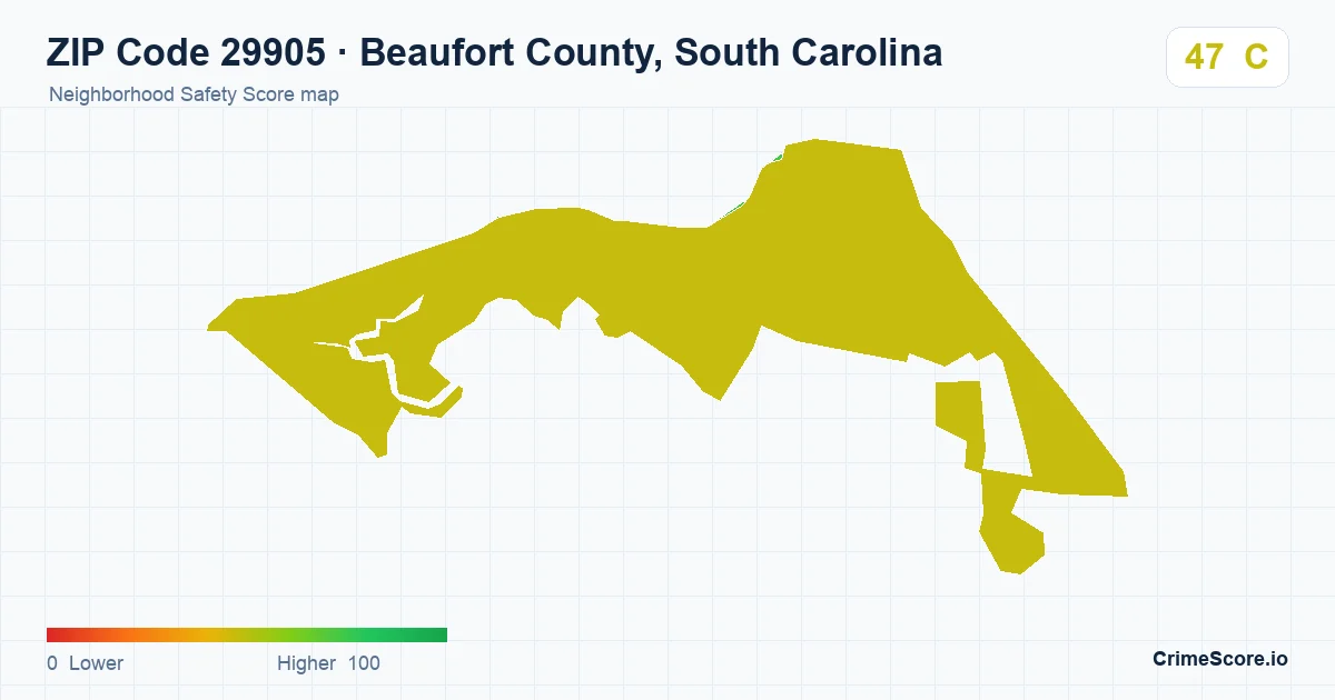 ZIP Code 29905 in Beaufort County, South Carolina neighborhood Safety Score map
