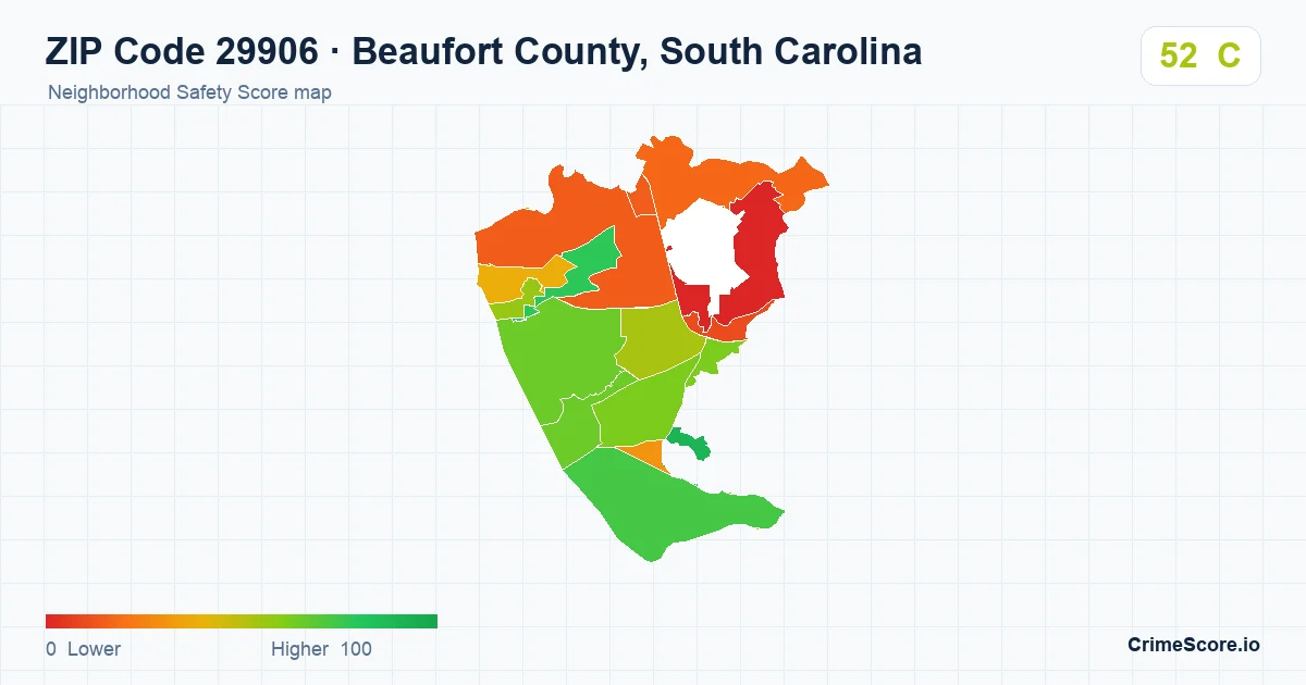 ZIP Code 29906 in Beaufort County, South Carolina neighborhood Safety Score map
