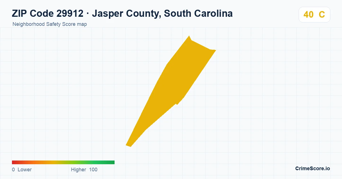 ZIP Code 29912 in Jasper County, South Carolina neighborhood Safety Score map