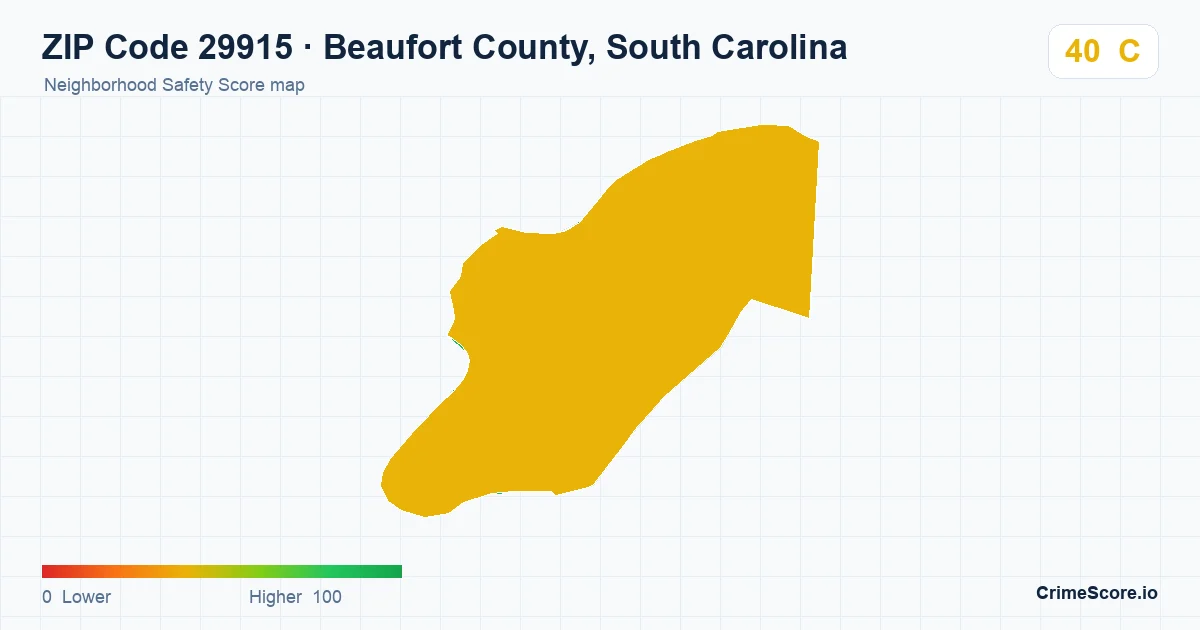 ZIP Code 29915 in Beaufort County, South Carolina neighborhood Safety Score map