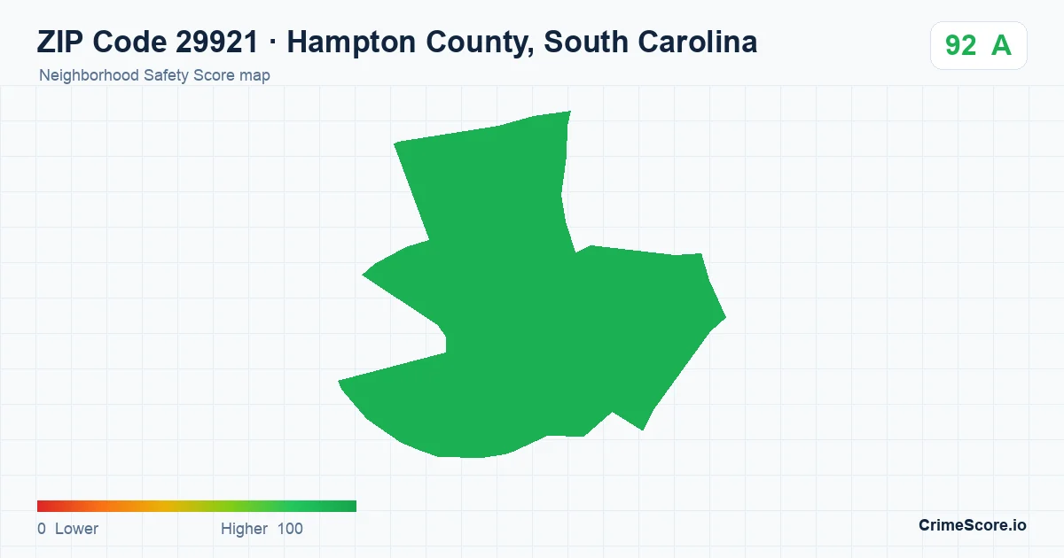 ZIP Code 29921 in Hampton County, South Carolina neighborhood Safety Score map