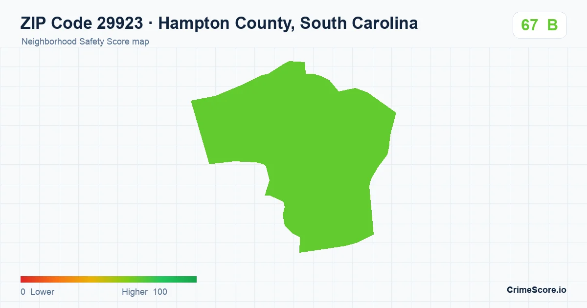 ZIP Code 29923 in Hampton County, South Carolina neighborhood Safety Score map
