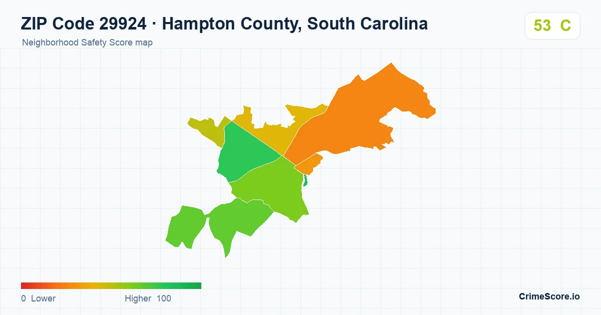 ZIP Code 29924 in Hampton County, South Carolina neighborhood Safety Score map