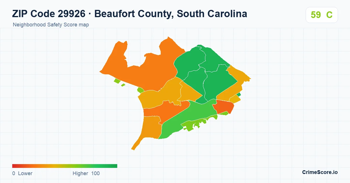 ZIP Code 29926 in Beaufort County, South Carolina neighborhood Safety Score map