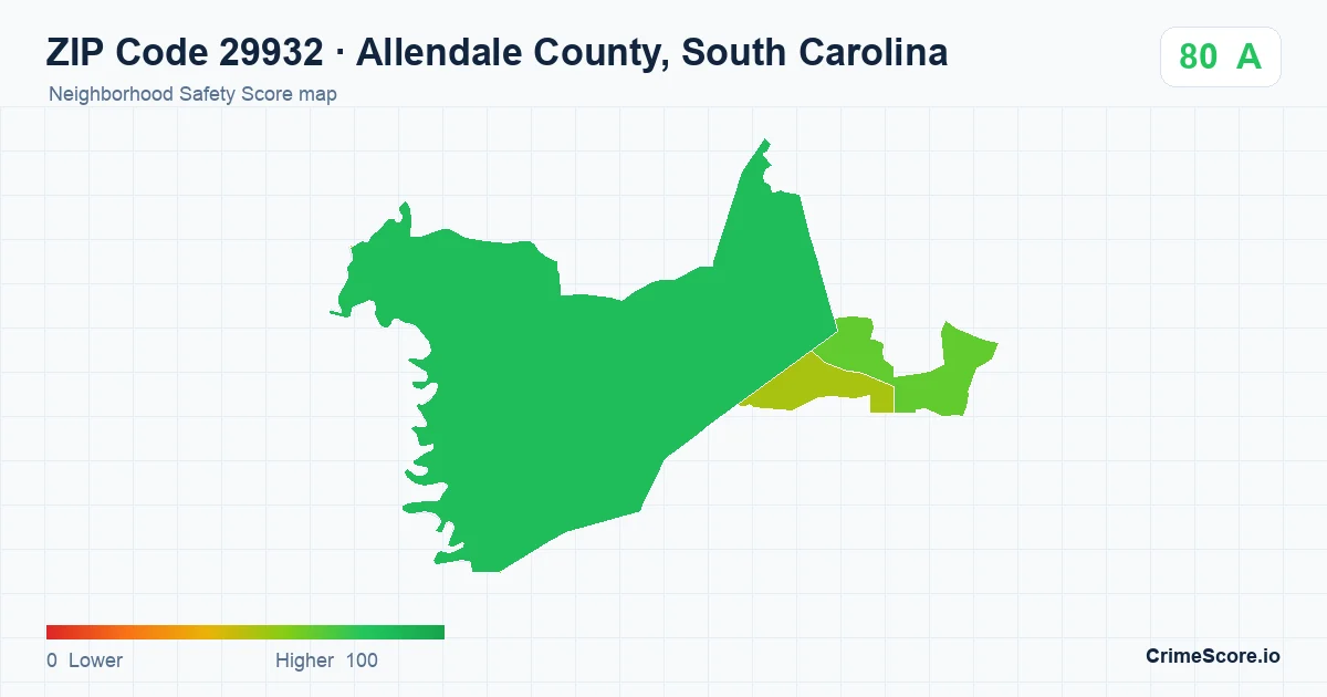 ZIP Code 29932 in Allendale County, South Carolina neighborhood Safety Score map