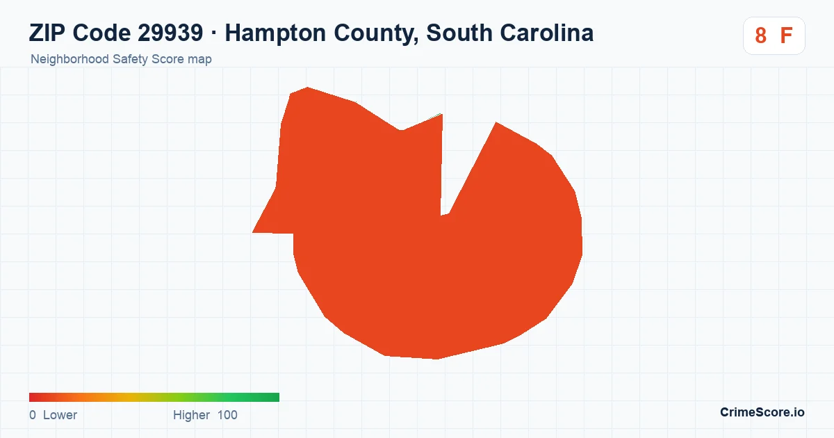 ZIP Code 29939 in Hampton County, South Carolina neighborhood Safety Score map