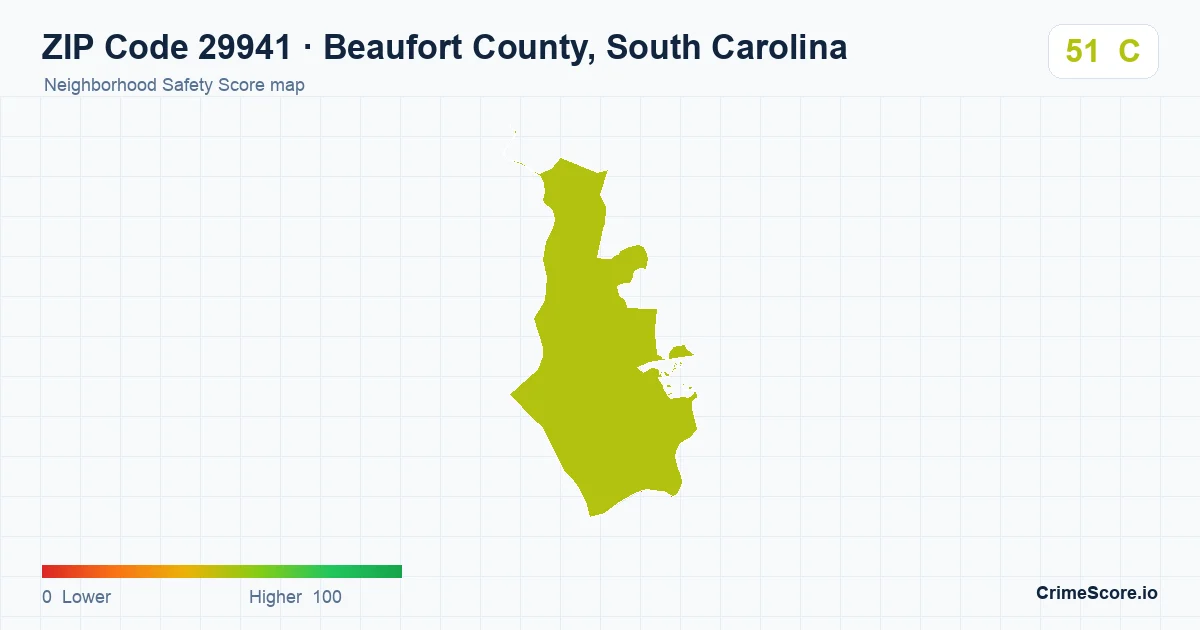 ZIP Code 29941 in Beaufort County, South Carolina neighborhood Safety Score map