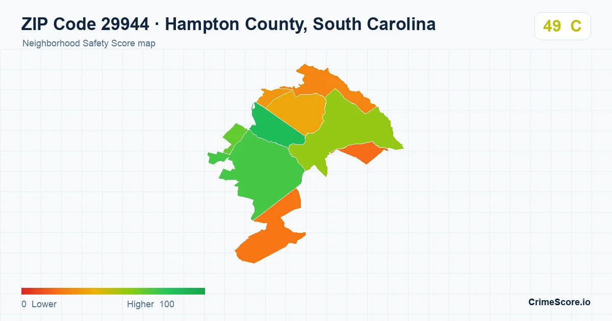 ZIP Code 29944 in Hampton County, South Carolina neighborhood Safety Score map