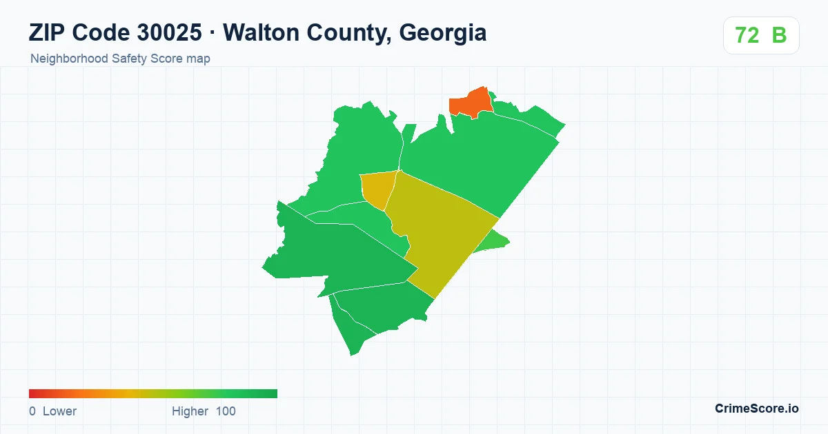 ZIP Code 30025 in Walton County, Georgia neighborhood Safety Score map