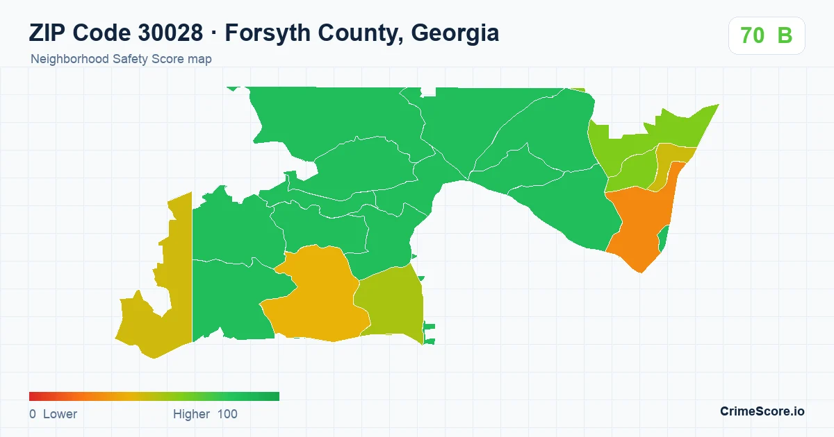 ZIP Code 30028 in Forsyth County, Georgia neighborhood Safety Score map