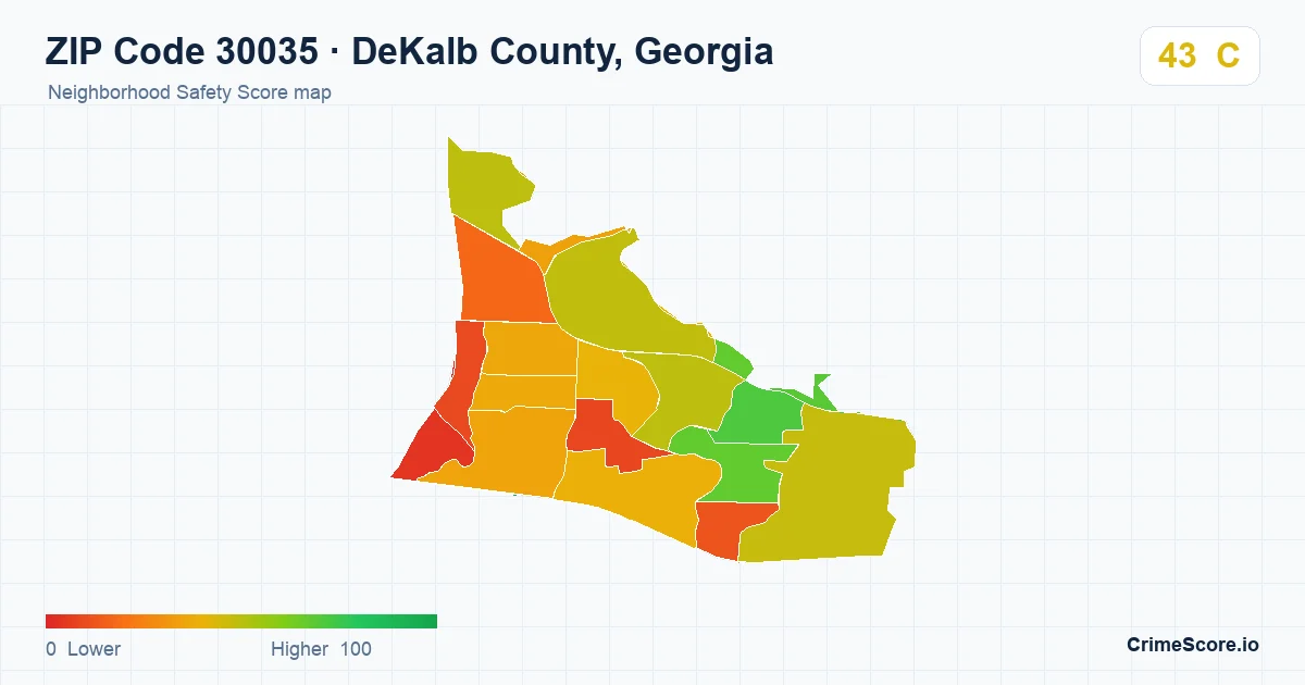 ZIP Code 30035 in DeKalb County, Georgia neighborhood Safety Score map