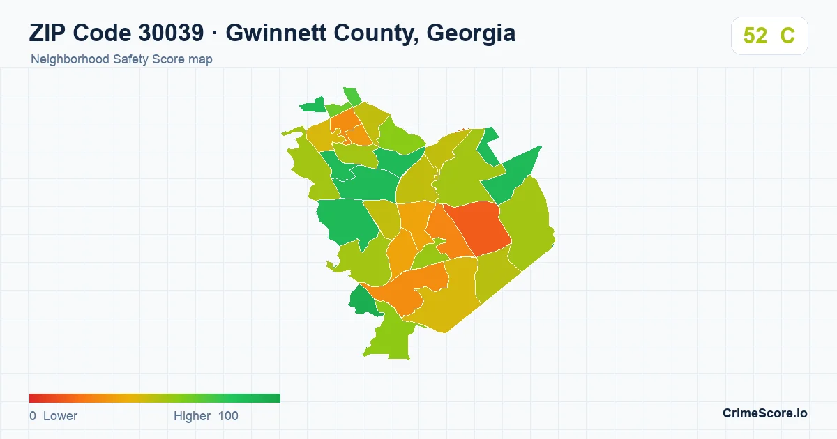 ZIP Code 30039 in Gwinnett County, Georgia neighborhood Safety Score map