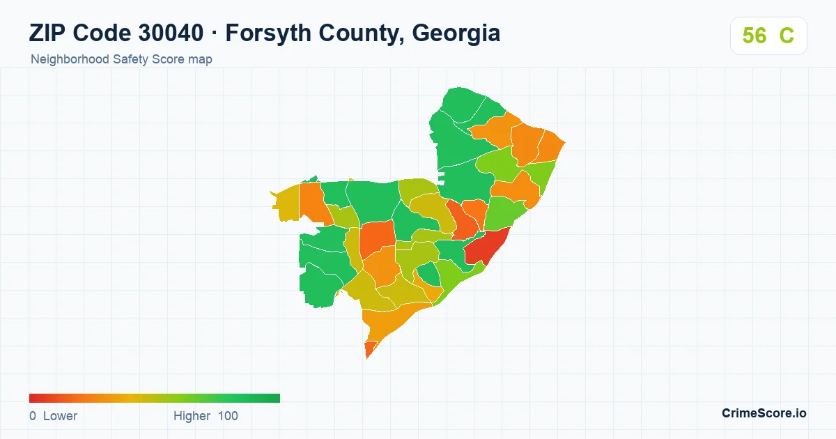 ZIP Code 30040 in Forsyth County, Georgia neighborhood Safety Score map