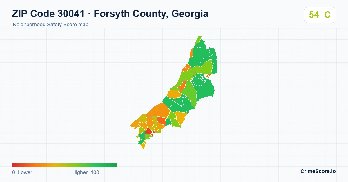 ZIP Code 30041 in Forsyth County, Georgia neighborhood Safety Score map
