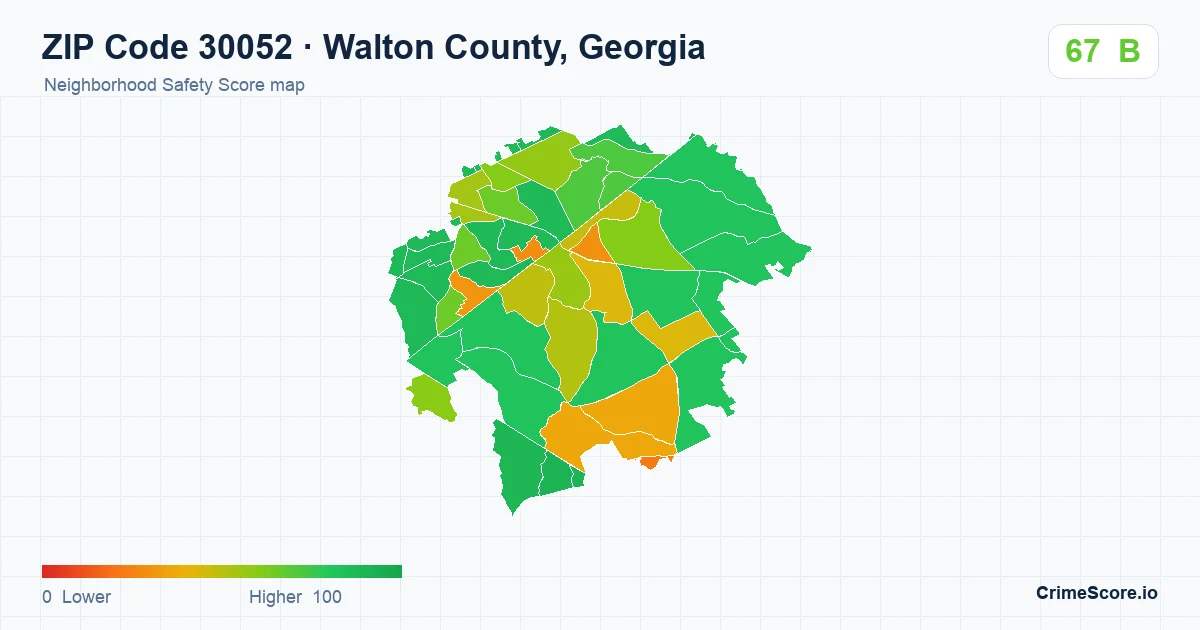 ZIP Code 30052 in Walton County, Georgia neighborhood Safety Score map