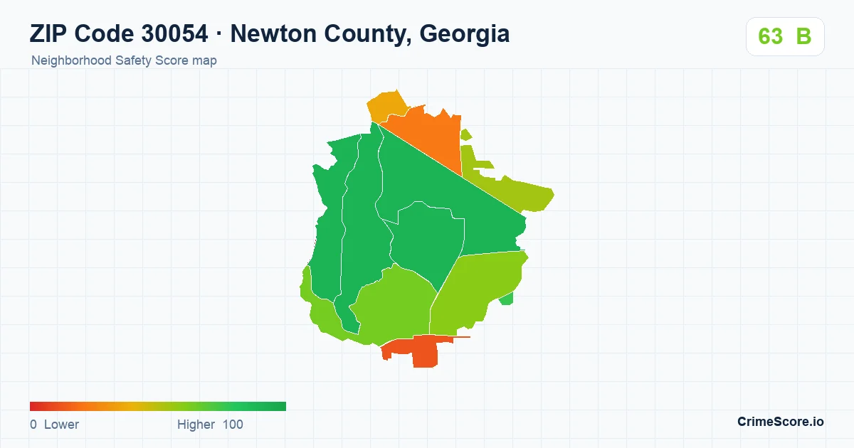 ZIP Code 30054 in Newton County, Georgia neighborhood Safety Score map