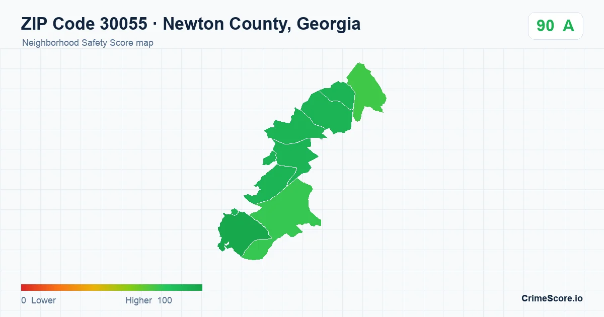 ZIP Code 30055 in Newton County, Georgia neighborhood Safety Score map