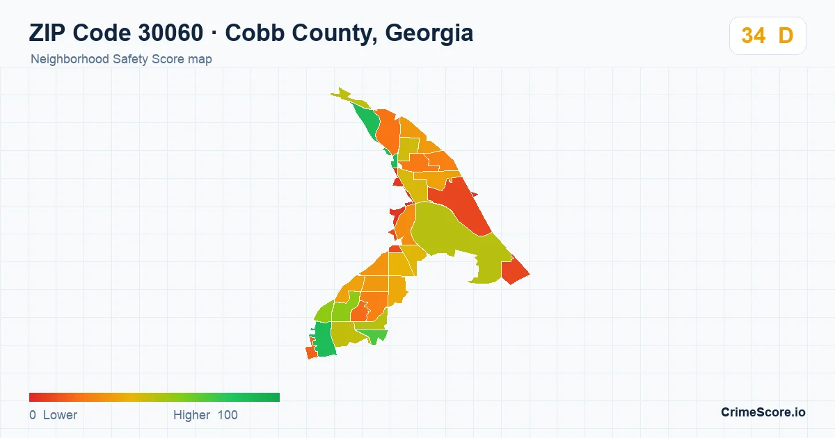 ZIP Code 30060 in Cobb County, Georgia neighborhood Safety Score map