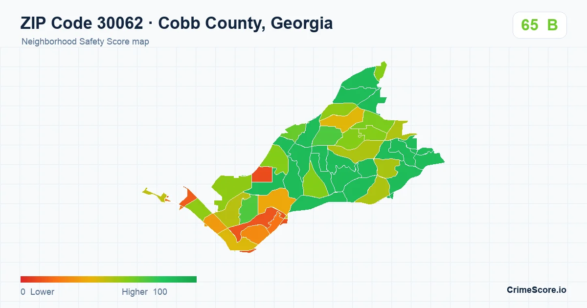 ZIP Code 30062 in Cobb County, Georgia neighborhood Safety Score map