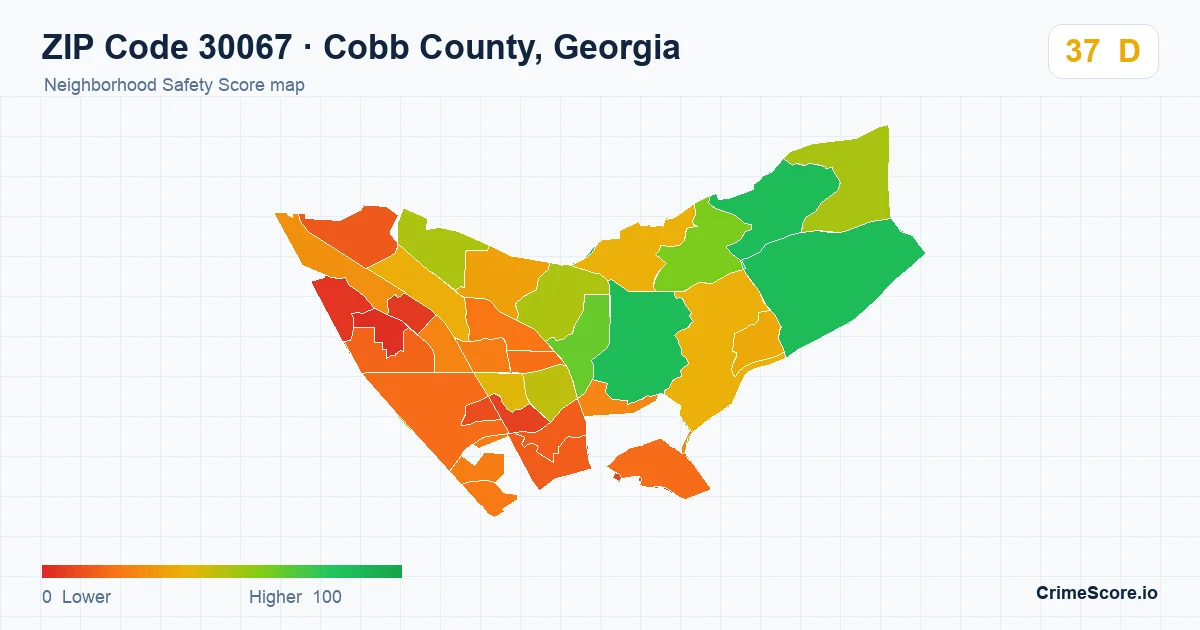 ZIP Code 30067 in Cobb County, Georgia neighborhood Safety Score map