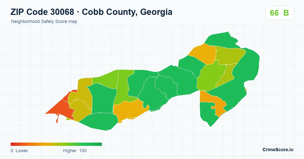 ZIP Code 30068 in Cobb County, Georgia neighborhood Safety Score map