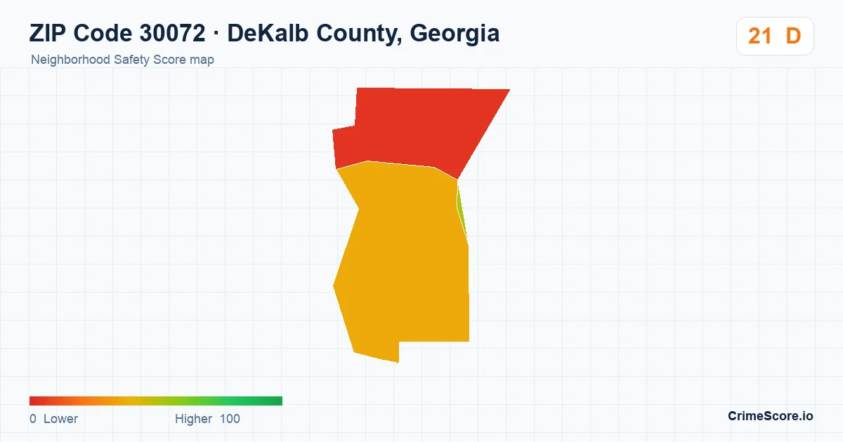 ZIP Code 30072 in DeKalb County, Georgia neighborhood Safety Score map
