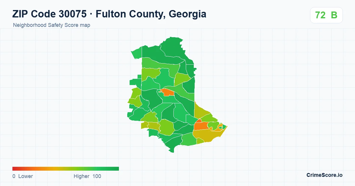 ZIP Code 30075 in Fulton County, Georgia neighborhood Safety Score map