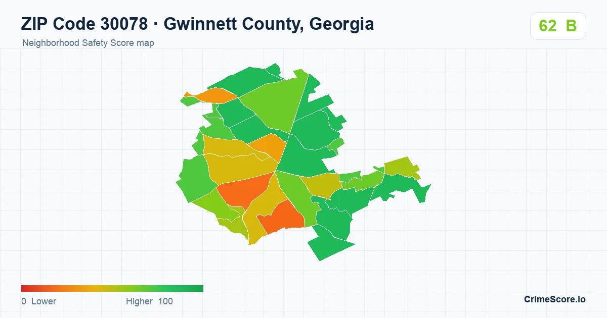 ZIP Code 30078 in Gwinnett County, Georgia neighborhood Safety Score map