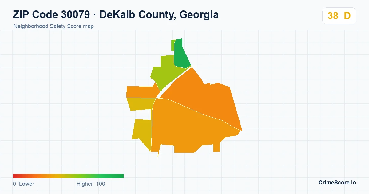 ZIP Code 30079 in DeKalb County, Georgia neighborhood Safety Score map