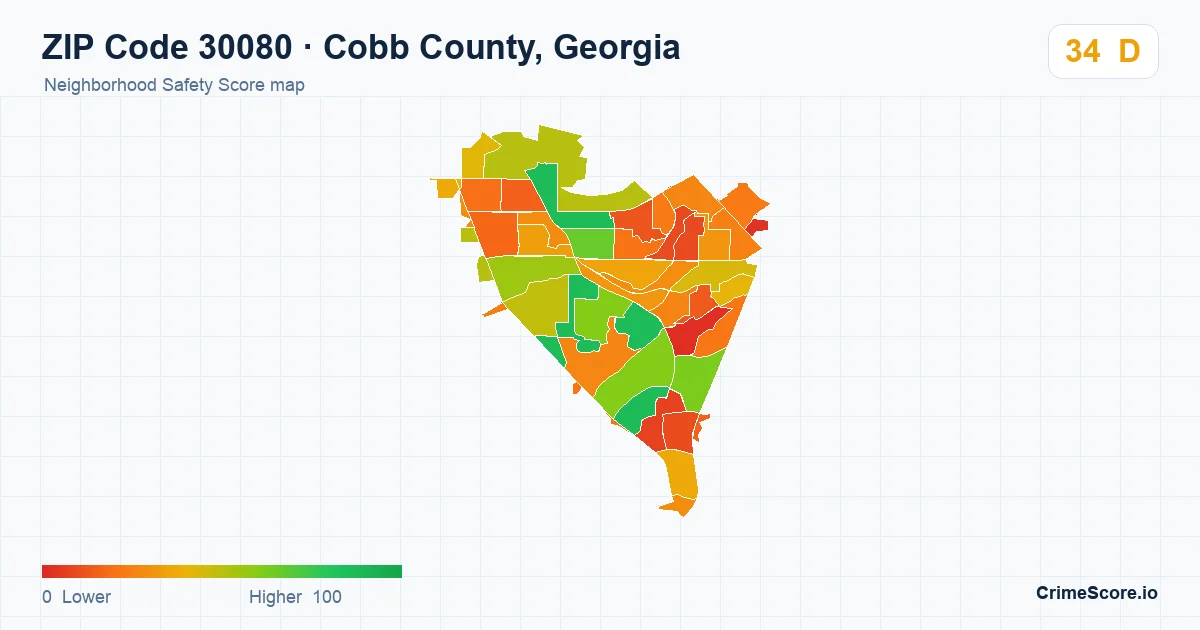 ZIP Code 30080 in Cobb County, Georgia neighborhood Safety Score map