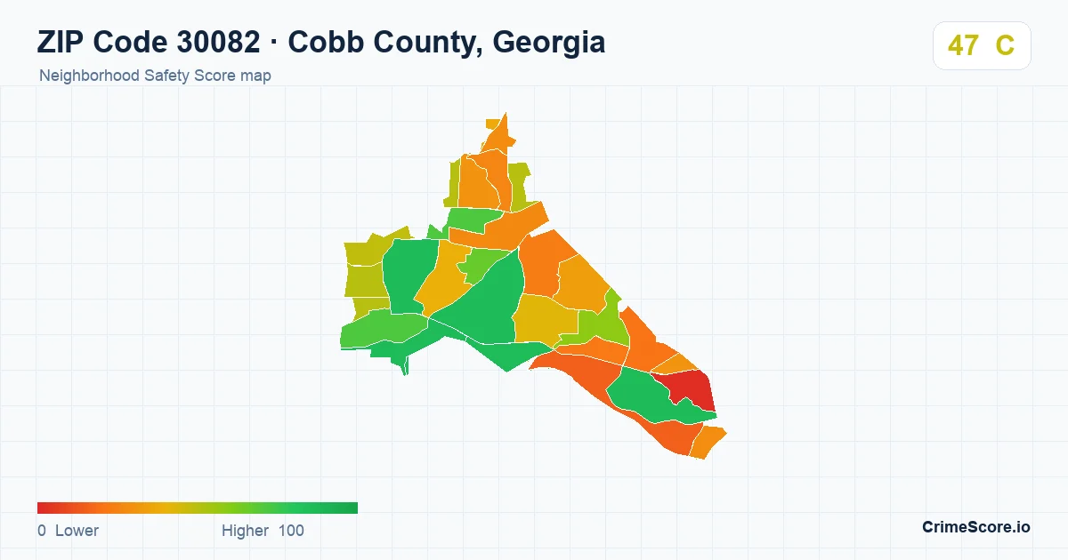 ZIP Code 30082 in Cobb County, Georgia neighborhood Safety Score map