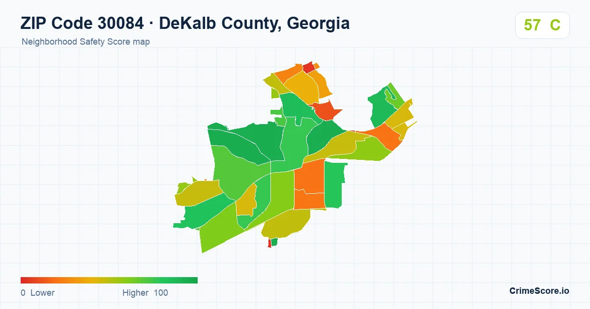 ZIP Code 30084 in DeKalb County, Georgia neighborhood Safety Score map