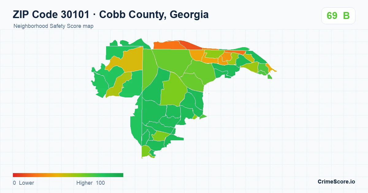 ZIP Code 30101 in Cobb County, Georgia neighborhood Safety Score map