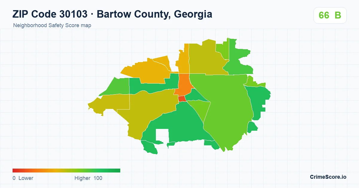 ZIP Code 30103 in Bartow County, Georgia neighborhood Safety Score map