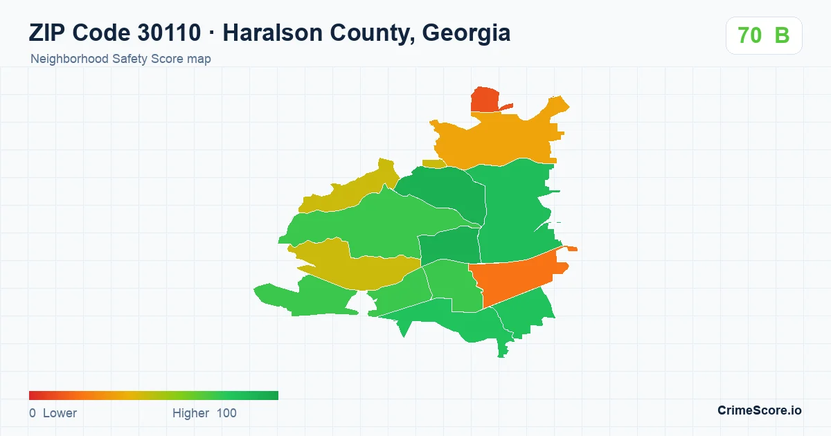 ZIP Code 30110 in Haralson County, Georgia neighborhood Safety Score map