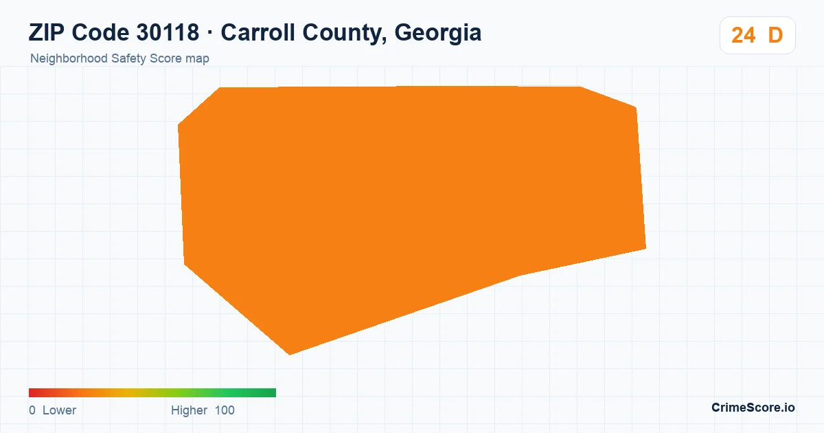 ZIP Code 30118 in Carroll County, Georgia neighborhood Safety Score map