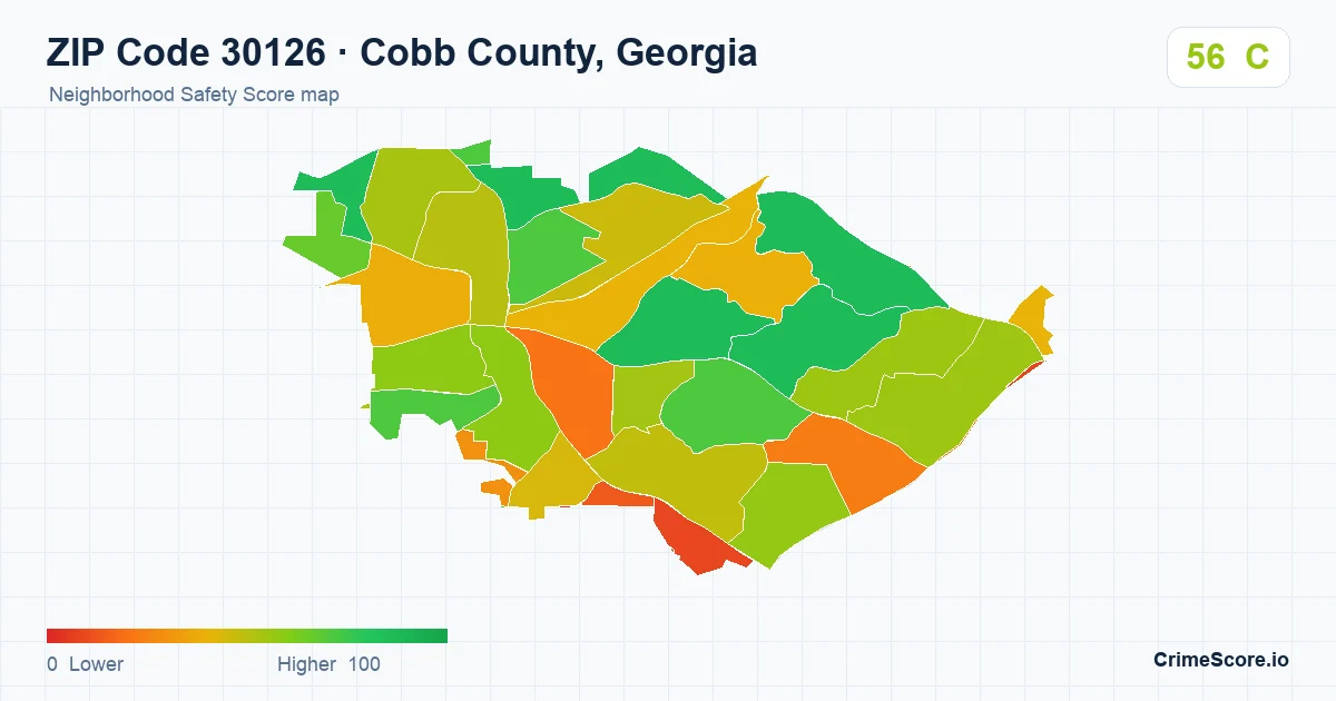 ZIP Code 30126 in Cobb County, Georgia neighborhood Safety Score map