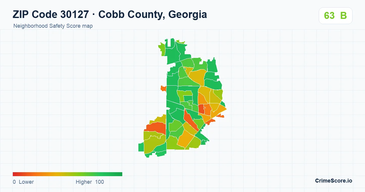 ZIP Code 30127 in Cobb County, Georgia neighborhood Safety Score map