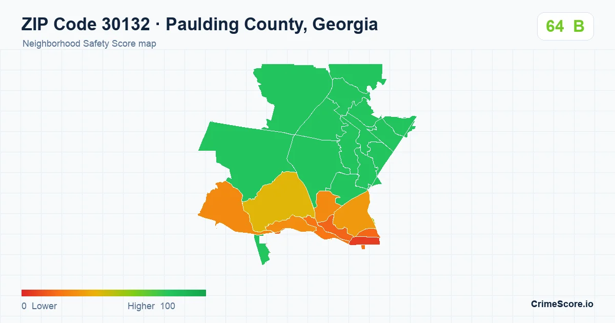 ZIP Code 30132 in Paulding County, Georgia neighborhood Safety Score map