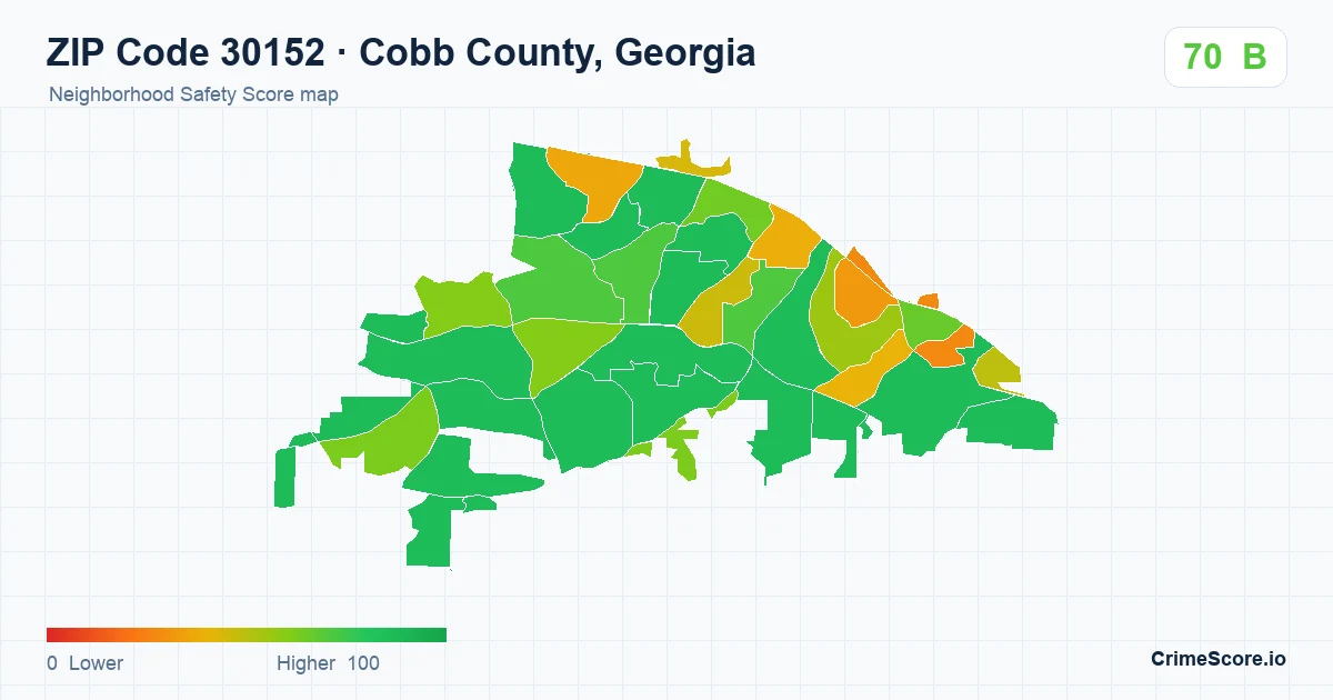 ZIP Code 30152 in Cobb County, Georgia neighborhood Safety Score map