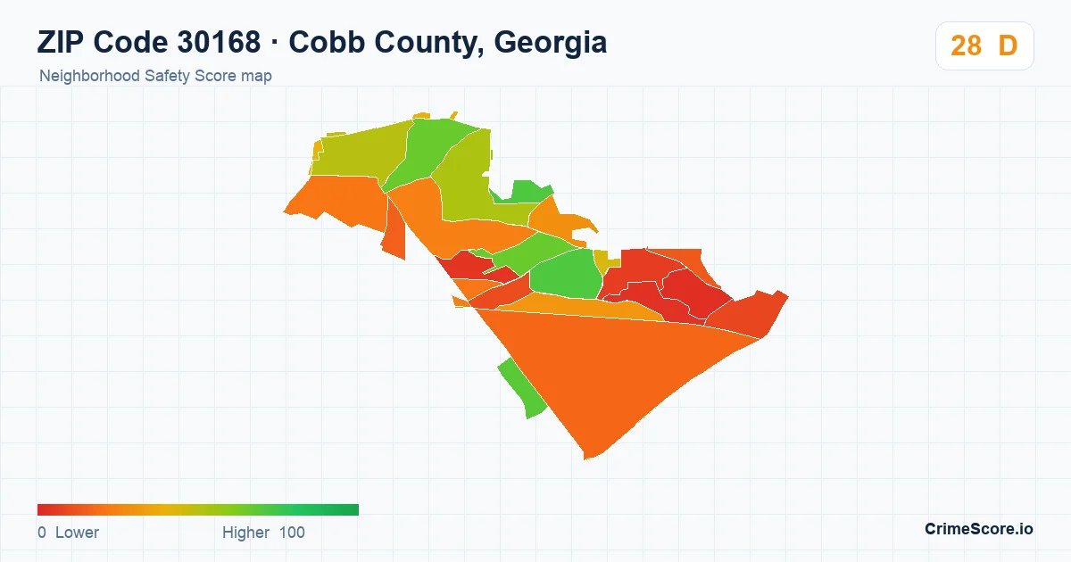 ZIP Code 30168 in Cobb County, Georgia neighborhood Safety Score map