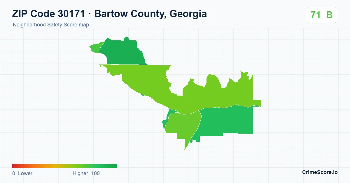 ZIP Code 30171 in Bartow County, Georgia neighborhood Safety Score map
