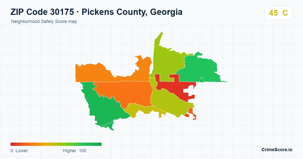 ZIP Code 30175 in Pickens County, Georgia neighborhood Safety Score map