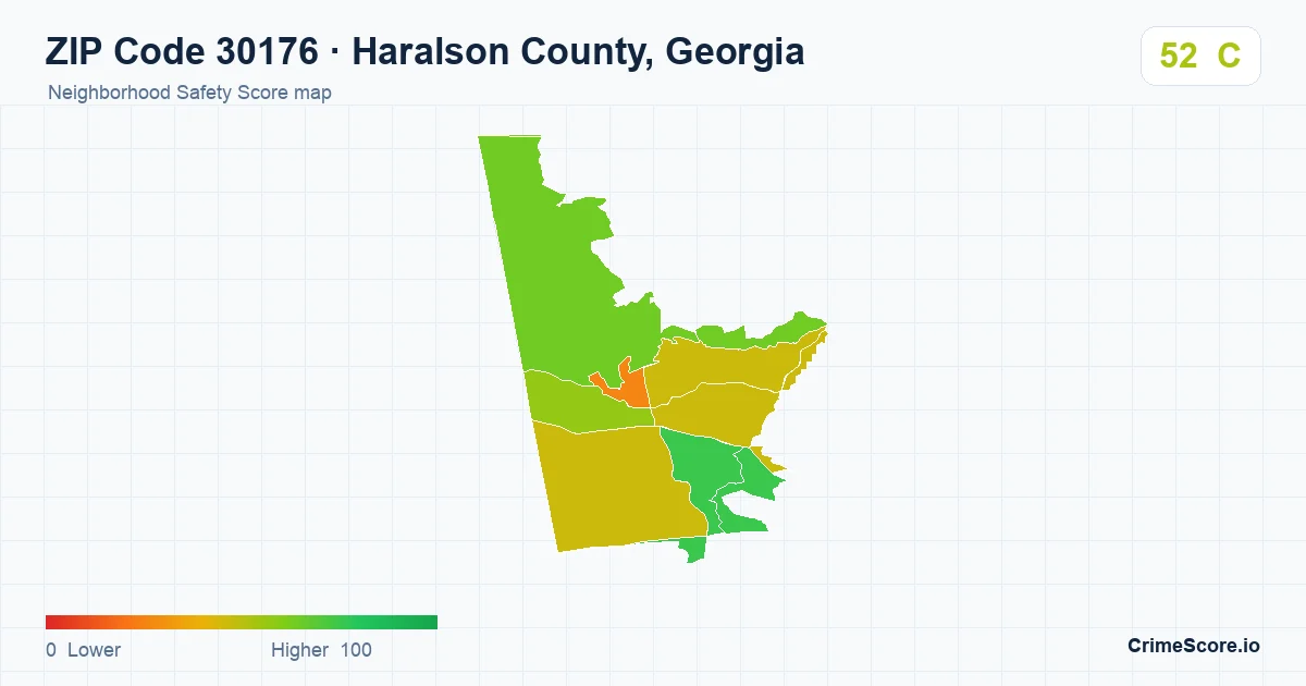 ZIP Code 30176 in Haralson County, Georgia neighborhood Safety Score map