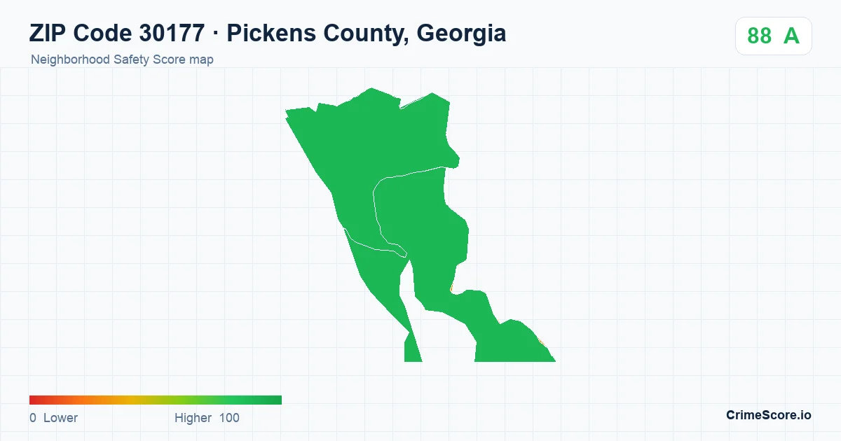 ZIP Code 30177 in Pickens County, Georgia neighborhood Safety Score map