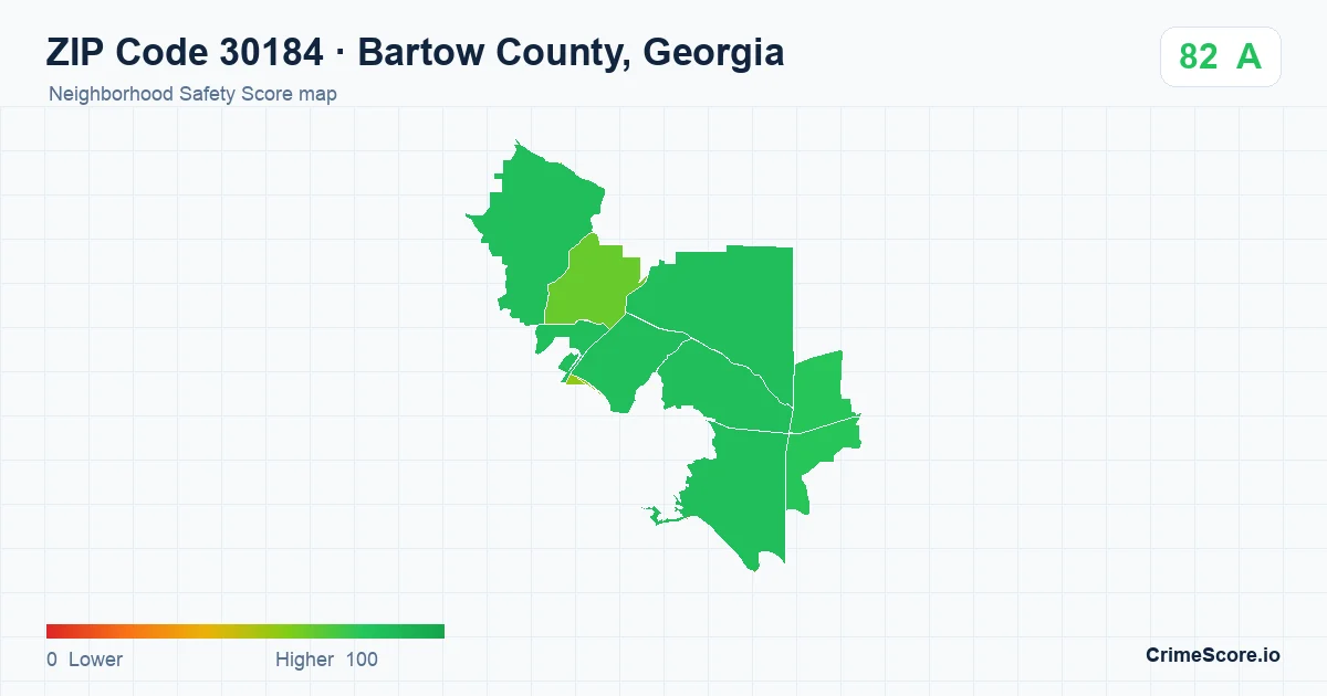 ZIP Code 30184 in Bartow County, Georgia neighborhood Safety Score map